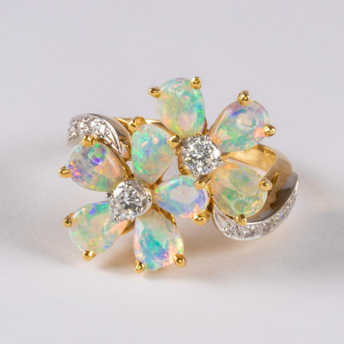 A 14kt Yellow Gold Opal and Diamond Ring, (1 of 5)