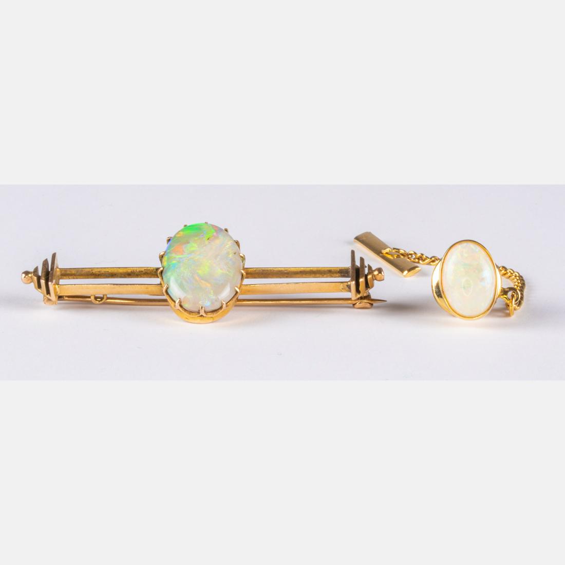 A 10kt and 14kt Yellow Gold Opal Brooch, (1 of 3)