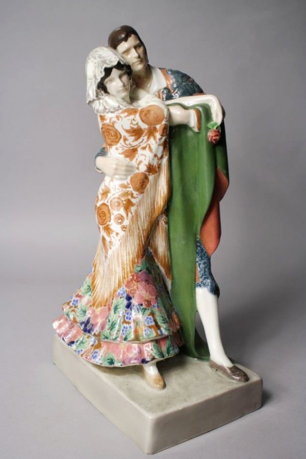 A Goldscheider Porcelain Figural Group Depicting a M: A Goldscheider Porcelain Figural Group Depicting a Matador and Senorita by Karl Perl, Inscribed Perl, 5013425. Karl Perl was a sculptor and an engraver and was born in Liezen, Austria in 1876. He work