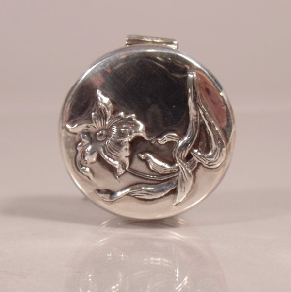 A Sterling Silver Flower Form Pill Box,: A Sterling Silver Flower Form Pill Box, Marked 925. Height: Width: Depth: