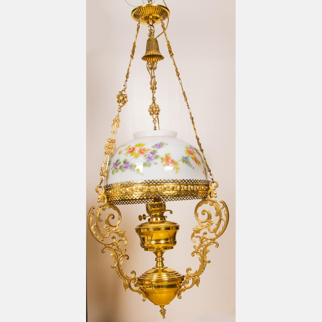 An American Brass and Painted Milk Glass Hanging (1 of 7)
