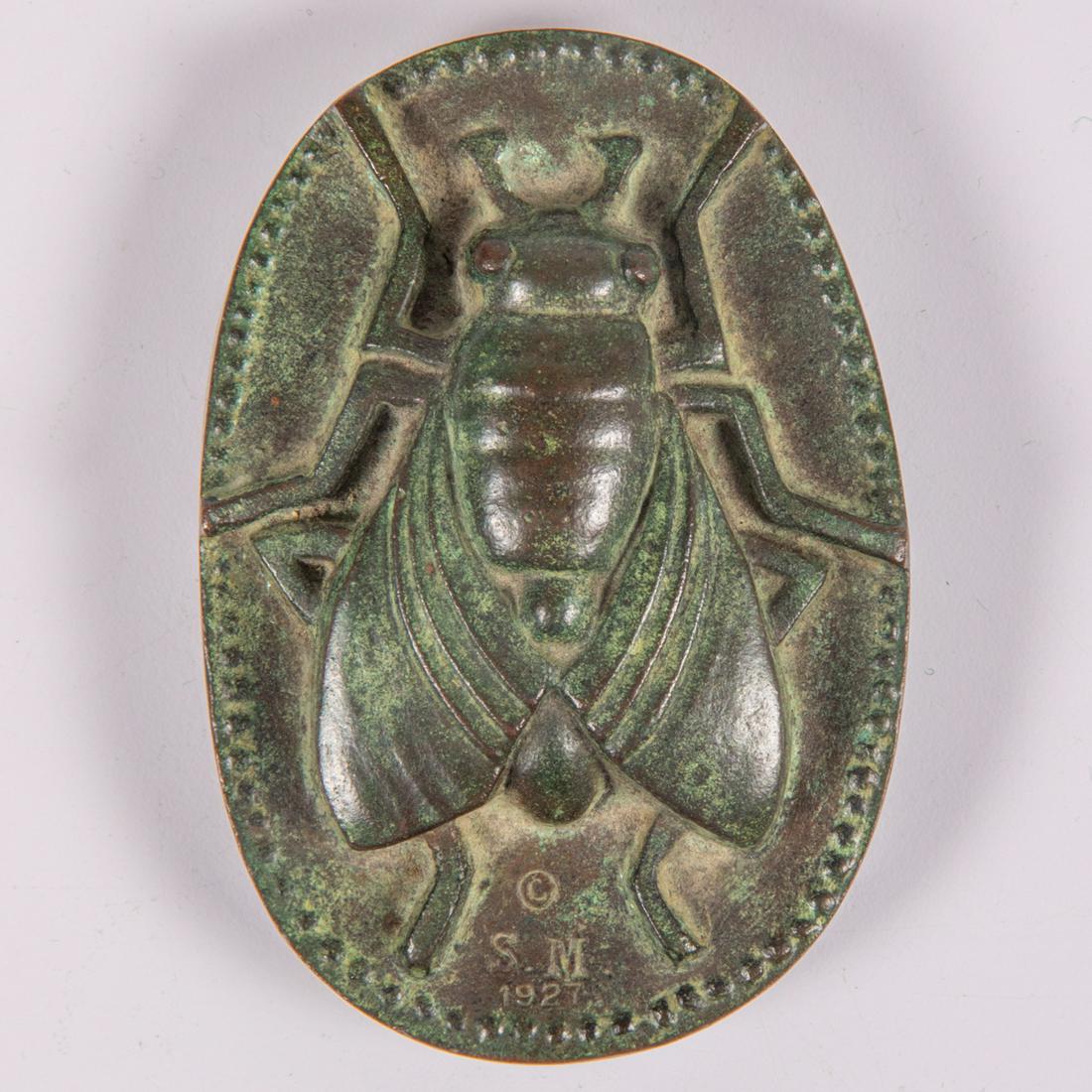 Simon Moselsio (American, 1890-1964) Cicada, 1927,: Simon Moselsio (American, 1890-1964) Cicada, 1927, Bronze, Signed and initialed. Signed on underside. H: 3/4 W: 3 1/2 D: 2 1/2 in. An important Cleveland collector.