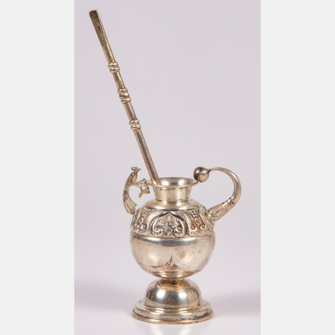 A Silver Yerba Mate Cup and Infuser Straw, (1 of 5)