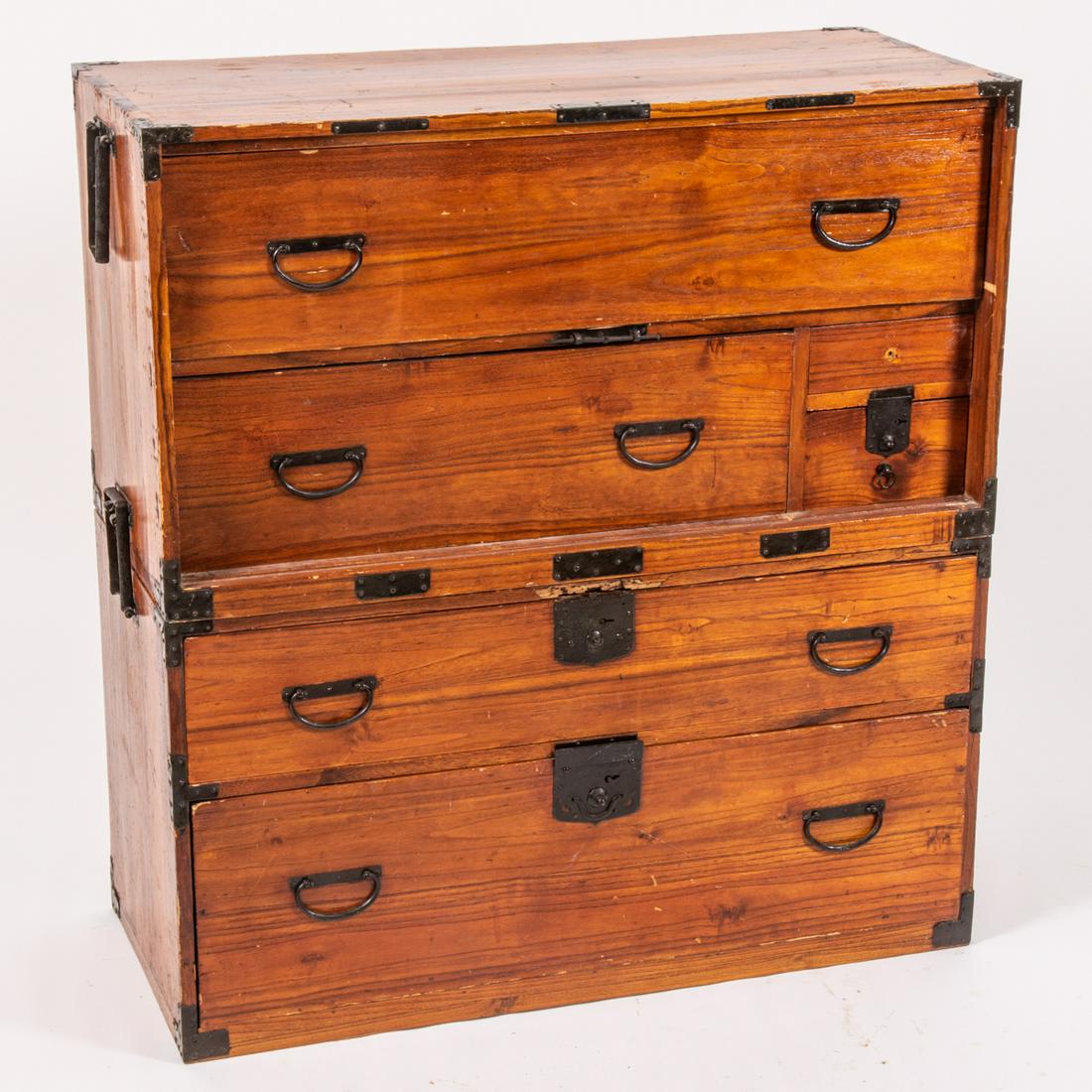 A Japanese Elm Two Part Tansu, 20th Century. (1 of 6)