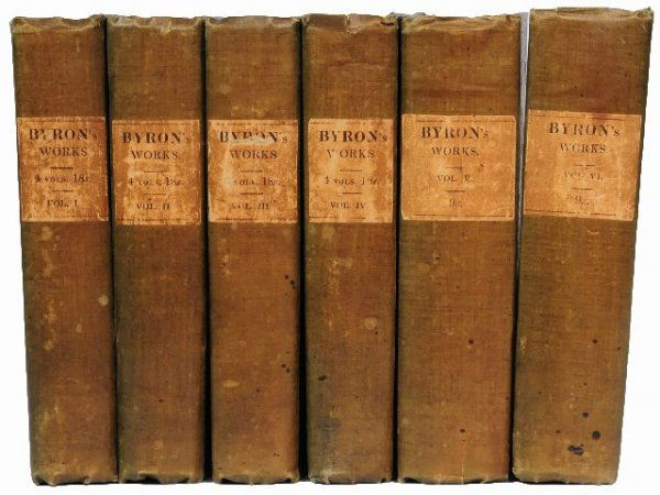 BYRON, George Gordon Noel, Lord (1788-1824). The Wo: BYRON, George Gordon Noel, Lord (1788-1824). The Works. London: John Murray, 1829-1831. 6 volumes, 12mo (139 x 90 mm). Engraved frontispiece plate in each volume. (Some offsetting from plates onto tit