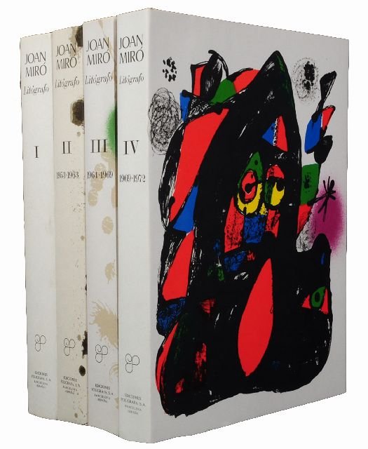MIRÓ, Joan (1893-1983). -- MOURLOT, Fernand and Mic: MIRÓ, Joan (1893-1983). -- MOURLOT, Fernand and Michel LEIRIS (1901-1990). Litógrafo. Barcelona: Ediciones Polígrafa, 1972-1981.4 volumes, 4to. 36 original lithographs, including dust jackets for e