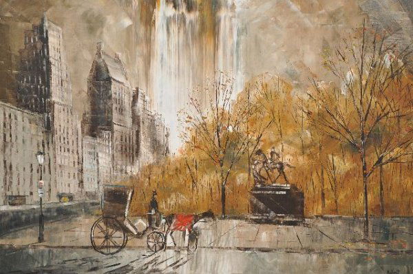 Robert Lebron (b. 1928, American) The Plaza, Oil on: Robert Lebron (b. 1928, American) The Plaza, Oil on Canvas, Signed Lower Right. H: 44 W: 33 D: