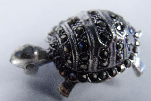 A Sterling Silver and Marcasite Turtle Form Brooch: A Sterling Silver and Marcasite Turtle Form Brooch. Stamped 925