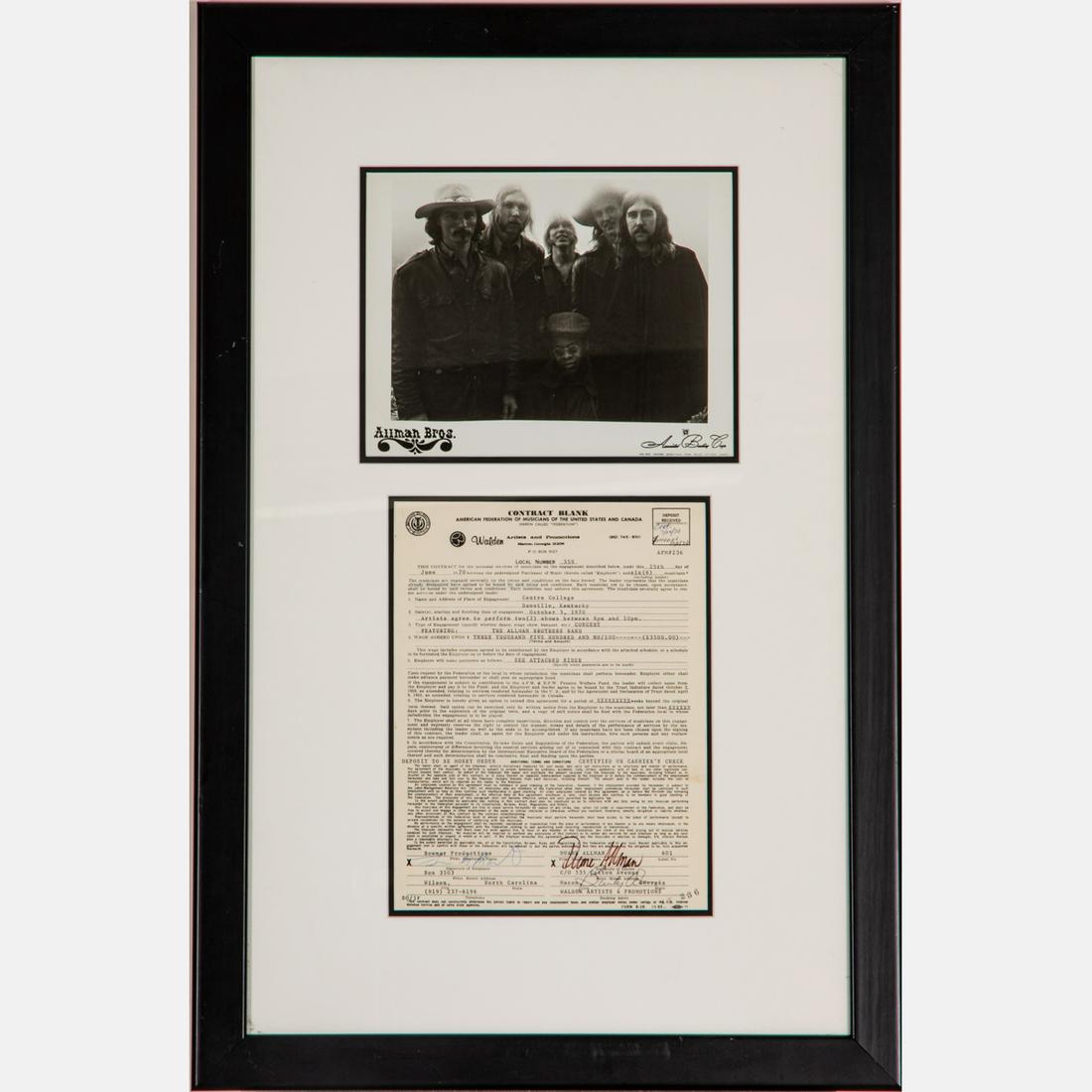 A Framed Allman Brothers Band Signed Contract, 1970, (1 of 5)