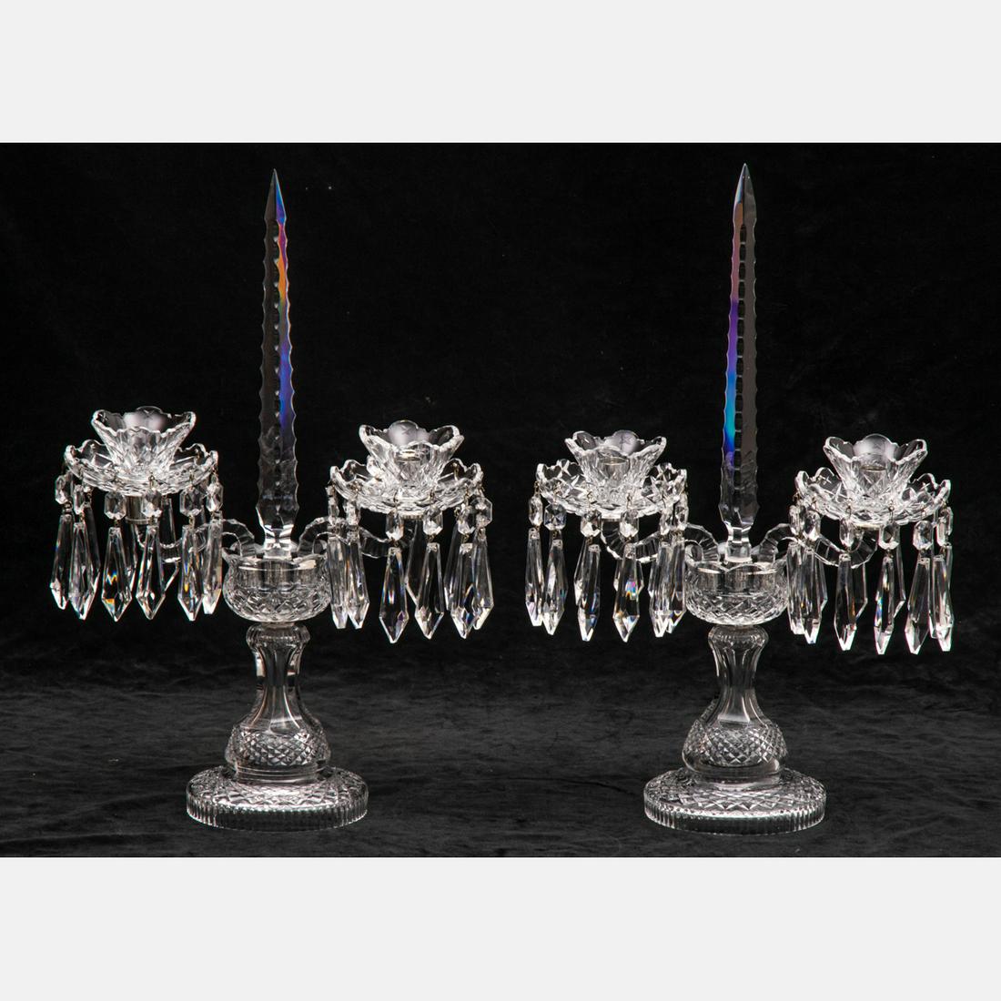 A Pair of Waterford Crystal Candelabra, 20th Century. (1 of 6)