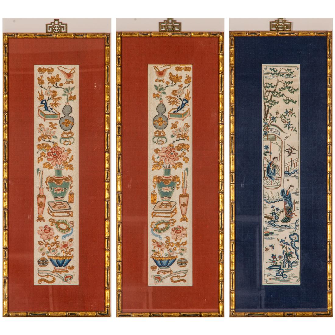 A Group of Three Chinese Framed Embroidered Silk and (1 of 9)
