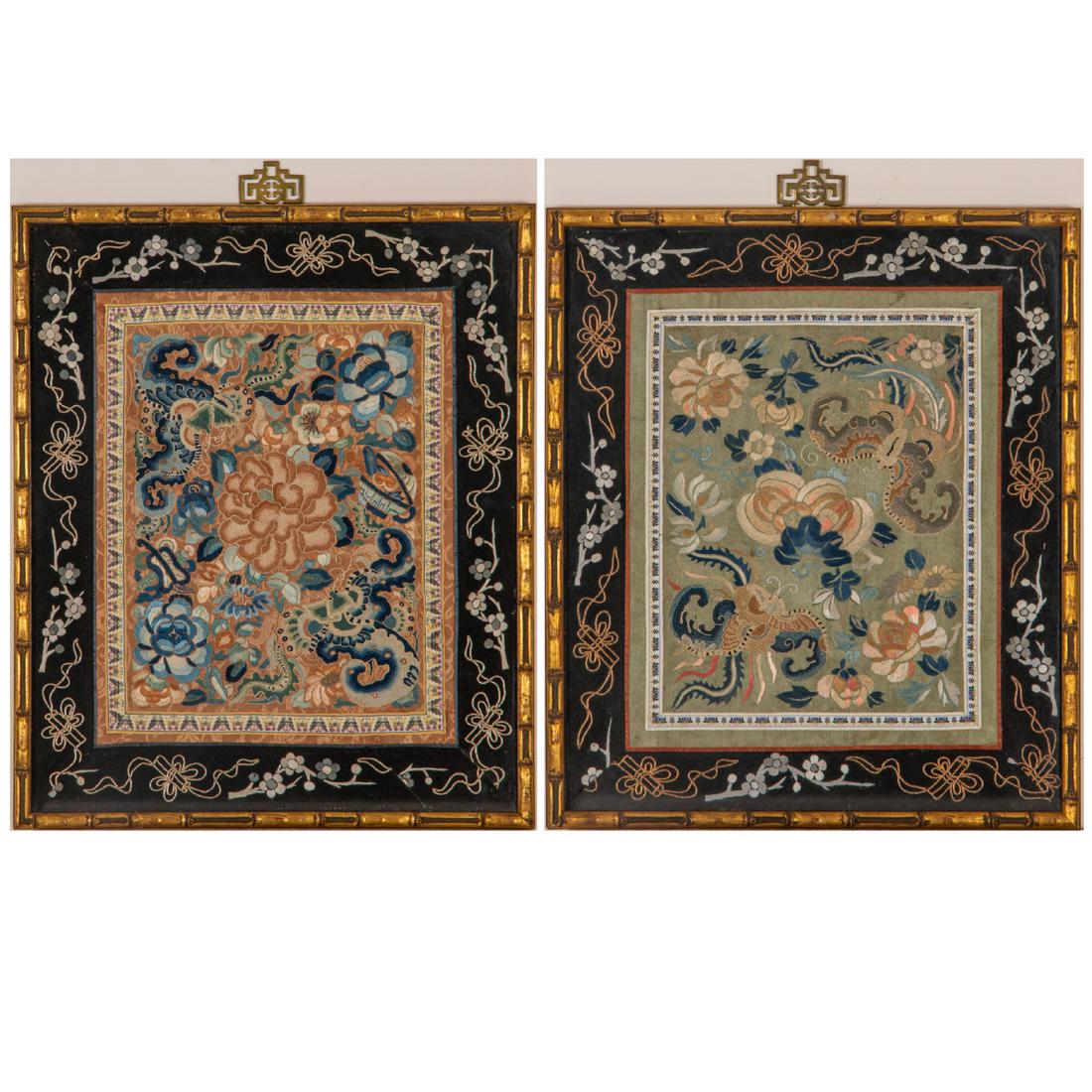 Two Chinese Framed Silk Embroidered Textile Panels, (1 of 8)