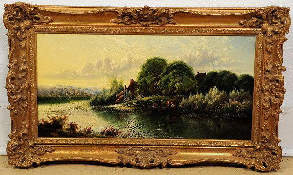 Edwin Henry Boddington (British, 1836-1905), Buckdo: Edwin Henry Boddington (British, 1836-1905), Buckdown on the Ouse 1885, Oil on Canvas, Height: 12" Width: 24"