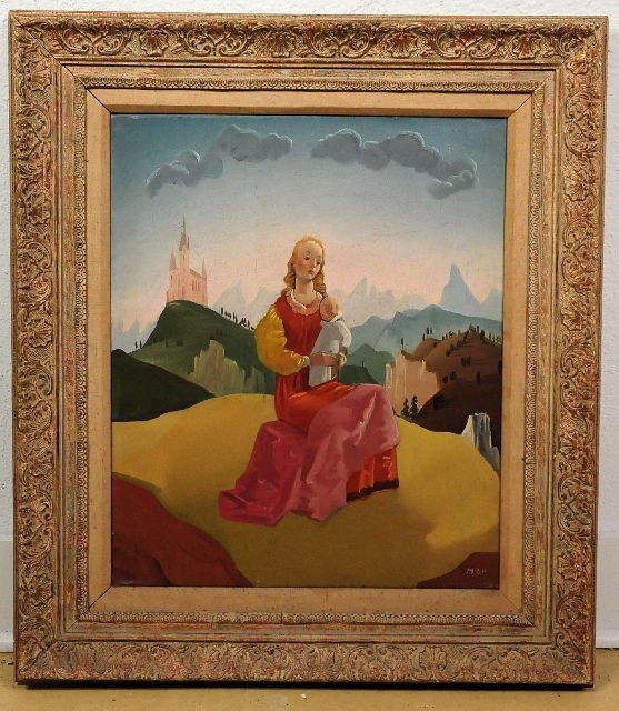 Pal Molnar (Hungarian, 1894-1981), Madonna and Chil: Pal Molnar (Hungarian, 1894-1981), Madonna and Child, Oil on Canvas, Height: 23.75" Width: 20"