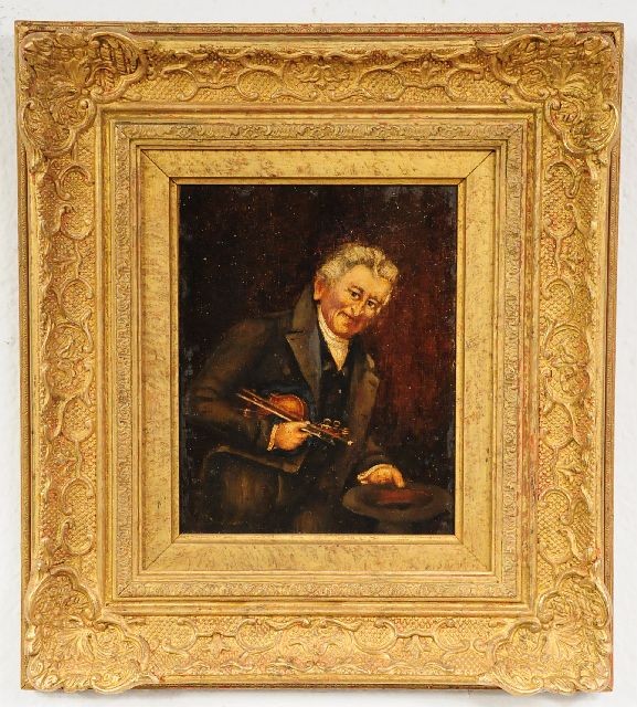 Joseph Durham (British, 1814-1877), Fiddle Player, : Joseph Durham (British, 1814-1877), Fiddle Player, Oil on Canvas, Height: 9.5" Width: 7"