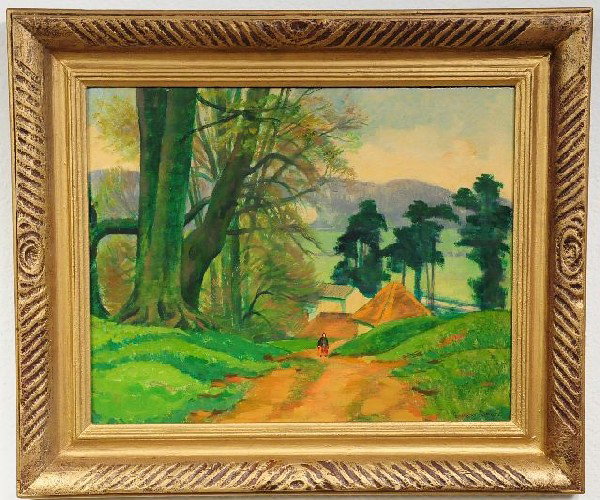 Eugene Dupre (19th/20th Century), Landscape with F: Eugene Dupre (19th/20th Century), Landscape with Figure, Oil on Canvas, Height: 19.5" Width: 18"