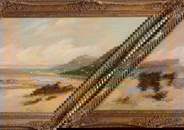 William Langley (British,1852-1922), Sand Dunes by: William Langley (British,1852-1922), Sand Dunes by the Sea, Oil on Canvas, Height: 16" Width: 24"