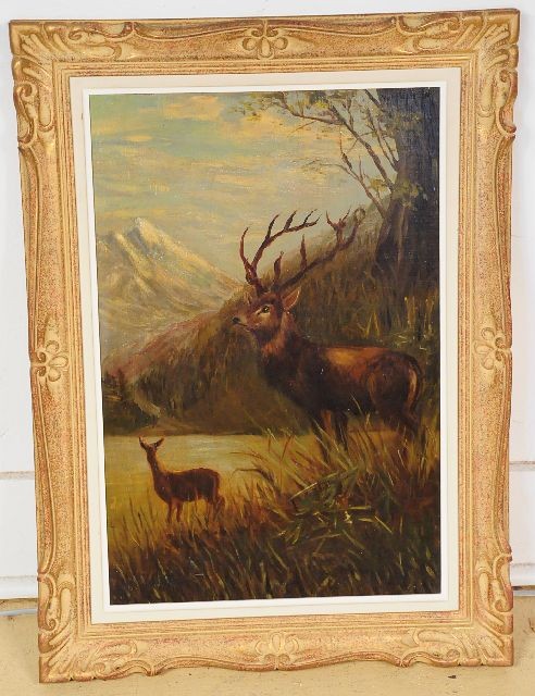Attributed to William Mellor (British, 1851-1931),: Attributed to William Mellor (British, 1851-1931), Deer in Mountain Landscape, Oil on Board, Height: 25.5" Width: 17.25"