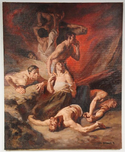 Nandor Vydai Brenner (Hungarian, b. 1903), The Inf: Nandor Vydai Brenner (Hungarian, b. 1903), The Inferno, Oil on Canvas, Height: 36" Width: 29"