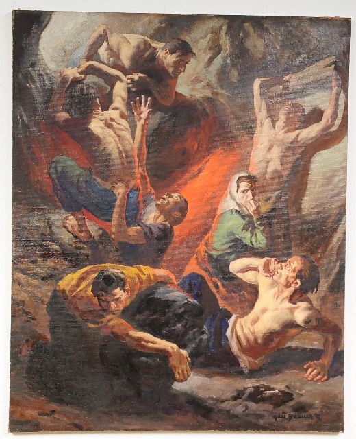 Nandor Viday Brenner (Hungarian, b.1903), The Infe: Nandor Viday Brenner (Hungarian, b.1903), The Inferno, Oil on Canvas, Height: 36" Width: 29"