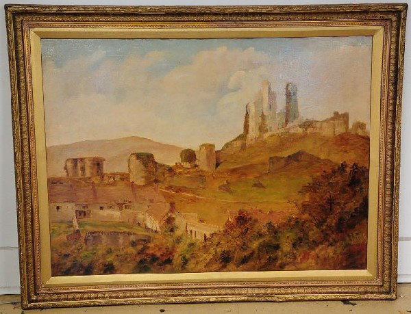 T. Williams (British, 19th Century), Castle Ruins,: T. Williams (British, 19th Century), Castle Ruins, Oil on Canvas, Height: 31" Width: 42"