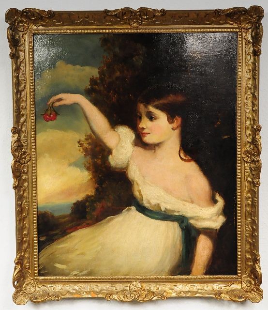 After Sir Thomas Lawrence (British, 1769-1830), Se: After Sir Thomas Lawrence (British, 1769-1830), Seated Girl with Cherries, Oil on Canvas, Height: 30" Width: 25"