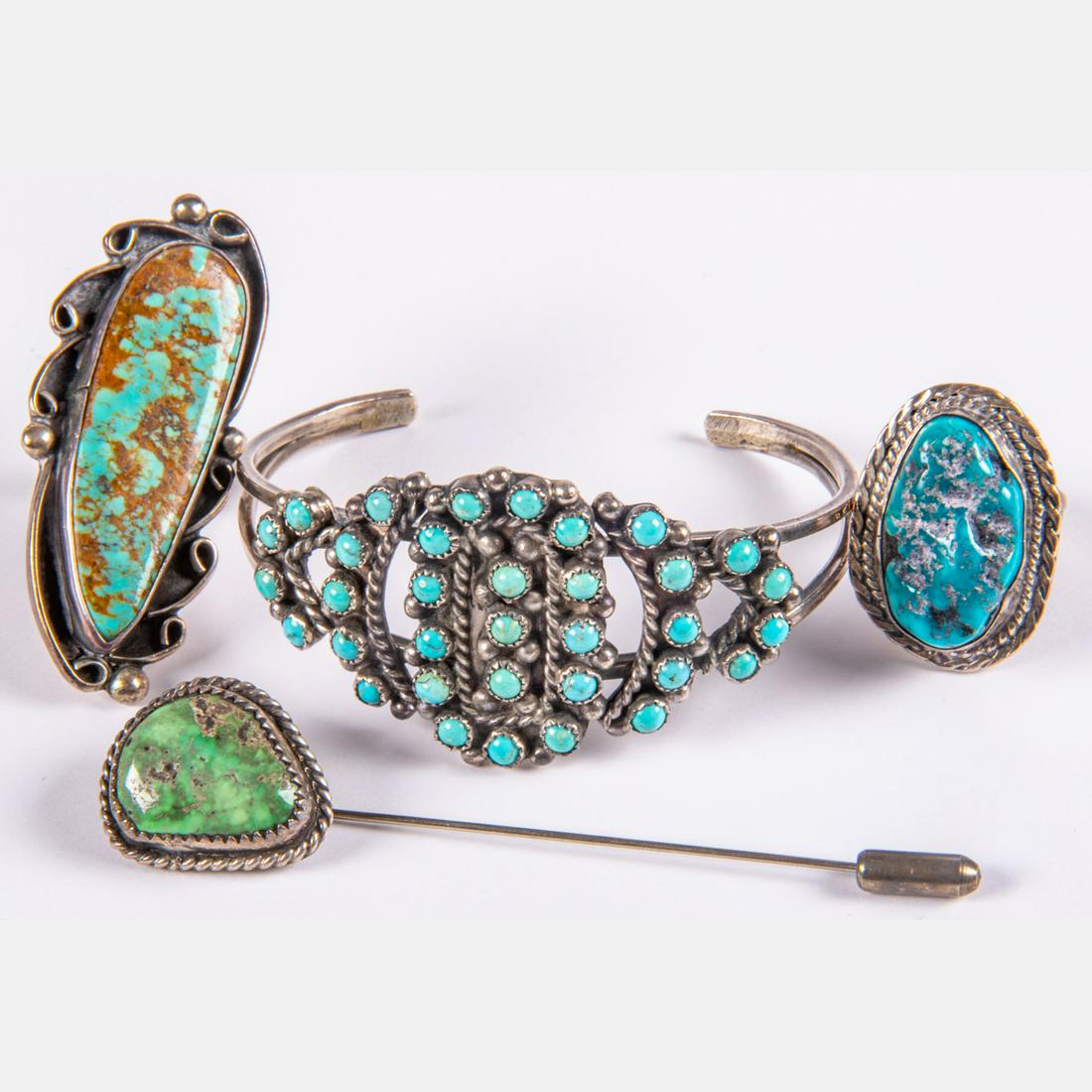 A Group of Navajo and Zuni Silver and Turquoise Jewelry (1 of 3)