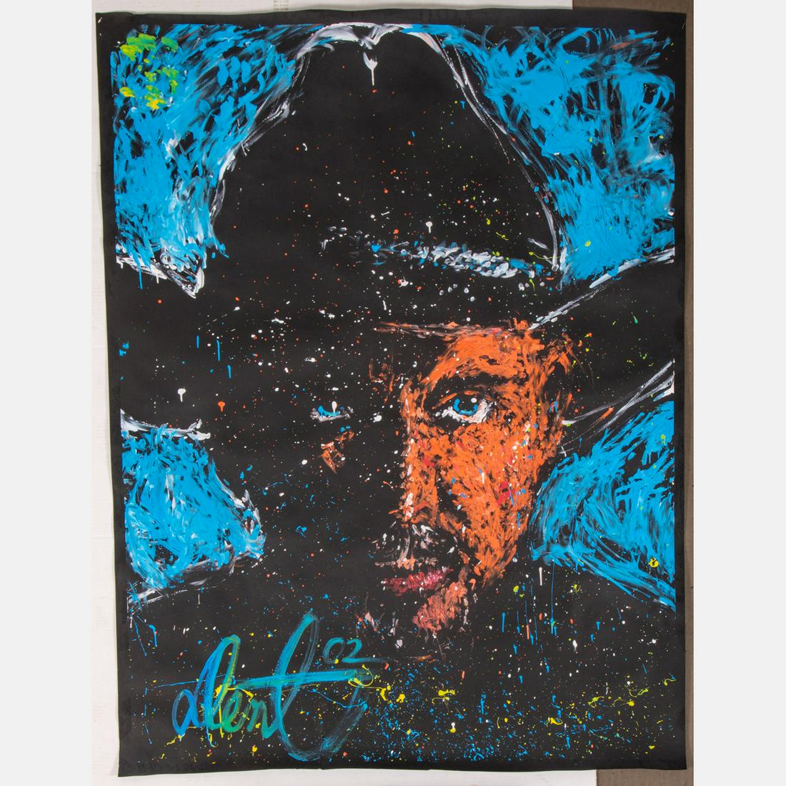 Denny Dent (American, 1948-2004) Portrait of Garth: Denny Dent (American, 1948-2004) Portrait of Garth Brooks, Acrylic on paper, Signed lower left and dated 2002. H: 70 1/4 W: 54 1/4 in.