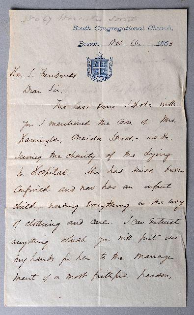 HALE, Edward Everett (1822-1909). Autograph letter