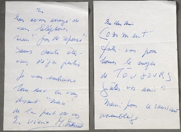 MILHAUD, Darius (1892-1974). Autograph letter signe: 2 pages, 8vo. Heavily influence by the sounds of modern jazz, Milhaud was one of the most prolific French composers of the 20th century. Milhaud was also a member of "Le Six," a group of composers who