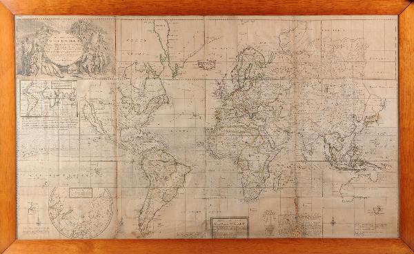 MOLL, Herman (ca 1654-1732). A New and Correct Map: [London]: Printed for John Bowles, [1719]. Large engraved map on four sheets, joined, hand-colored in outline, large allegorical title cartouche in upper left corner after Louis Cheron, additional sma