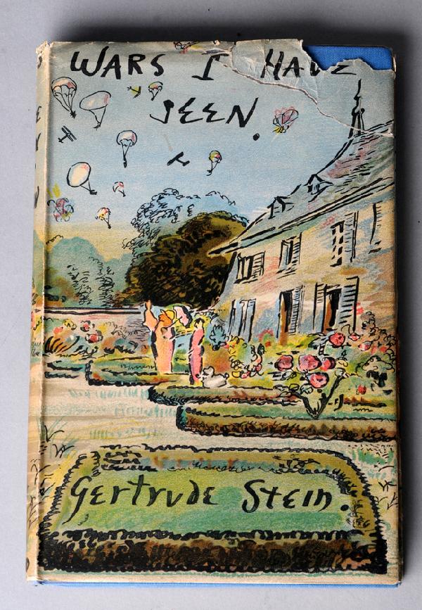 STEIN, Gertrude (1874-1946). Wars I Have Seen.: London: Batsford, 1945. 8vo. 4 photographic plates by Cecil Beaton. Orginal blue cloth; pictorial dust jacket by Cecil Beaton (chipped with some loss, tape repair on front panel). First English editio