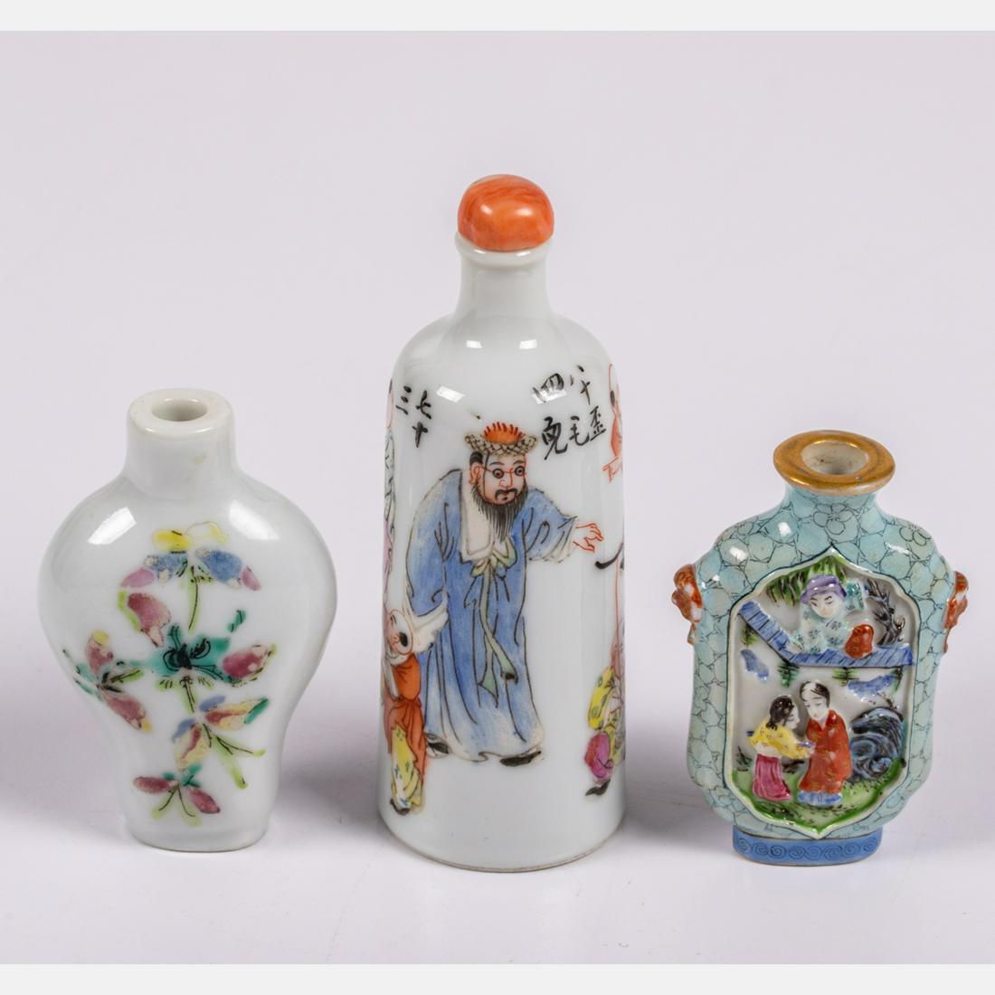 A Group of Three Chinese Porcelain Snuff Bottles, (1 of 5)