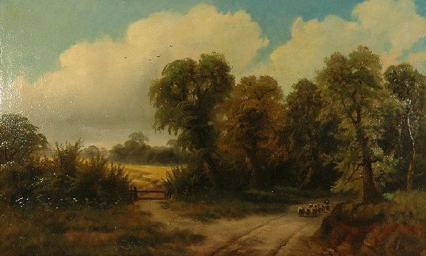 W. Yates (English, 19th Centuy) Essex Lane, Oil on C: W. Yates (English, 19th Centuy) Essex Lane, Oil on Canvas Laid Down on Board, Signed Lower Left ""W. Yates"" Note Condition: revarnished and inpainting Height: 24 Width: 40 Depth:
