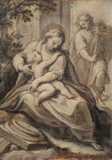 Attributed to Belisario Corenzio (1506-1643) Study: Attributed to Belisario Corenzio (1506-1643) Study of Madonna and Child, Oil on Canvas, Unsigned. Note Condition: Inpainting and paint loss. Height: 7.5 Width: 5.75 Depth:
