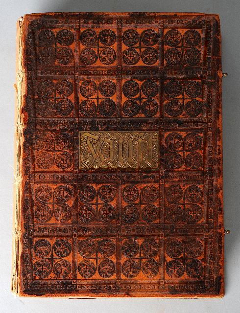 GOETHE, Johann Wolfgang von (1749-1832). Faust. Ein: Jena: Eugene Diederichs, 1908-1909. 2 parts in one volume, 4to. Woodcut title-page and frontispiece for each part by Fritz Hellmuth Ehmcke, partially hand-colored woodcut initials. Full leather, elabo