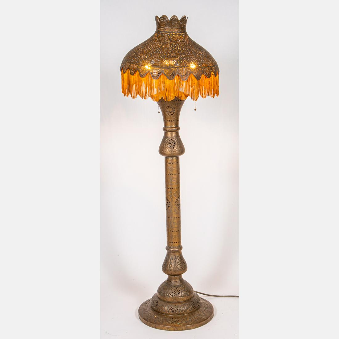 A Persian Pierced Brass Floor Lamp and Shade, Early (1 of 5)