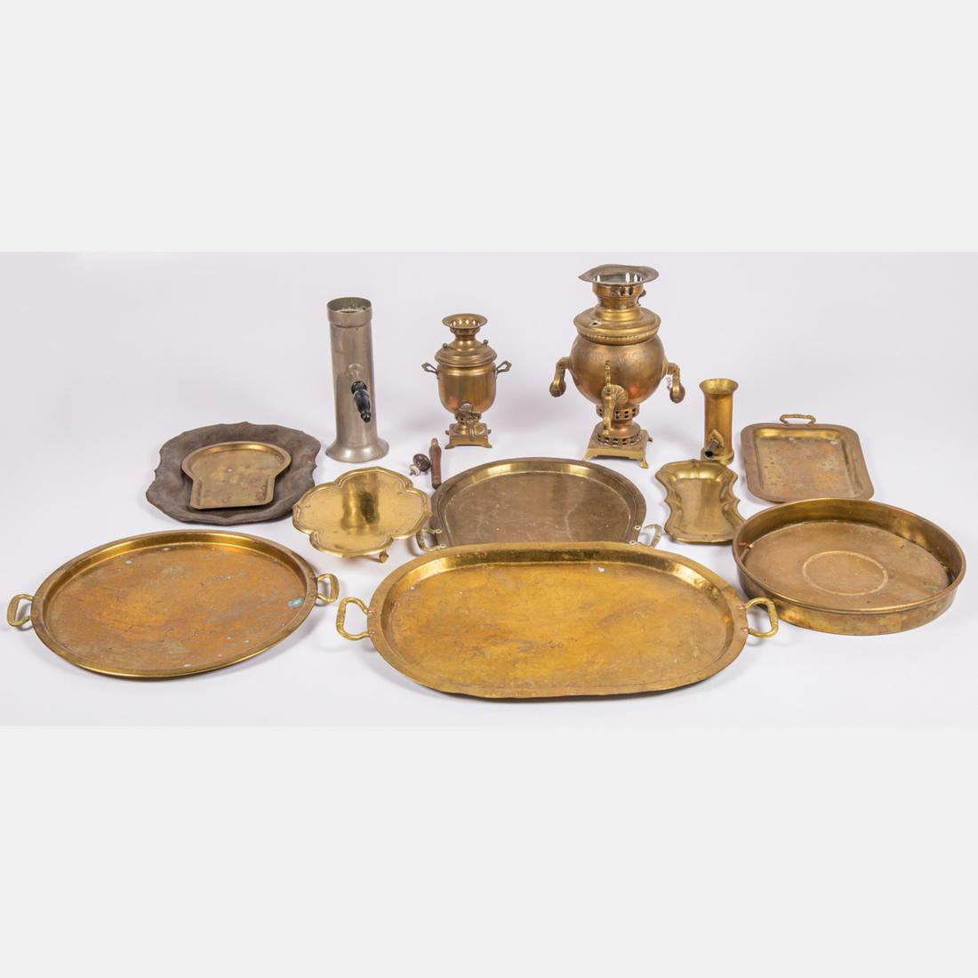 A Collection of Russian and Persian Brass Samovars and (1 of 3)