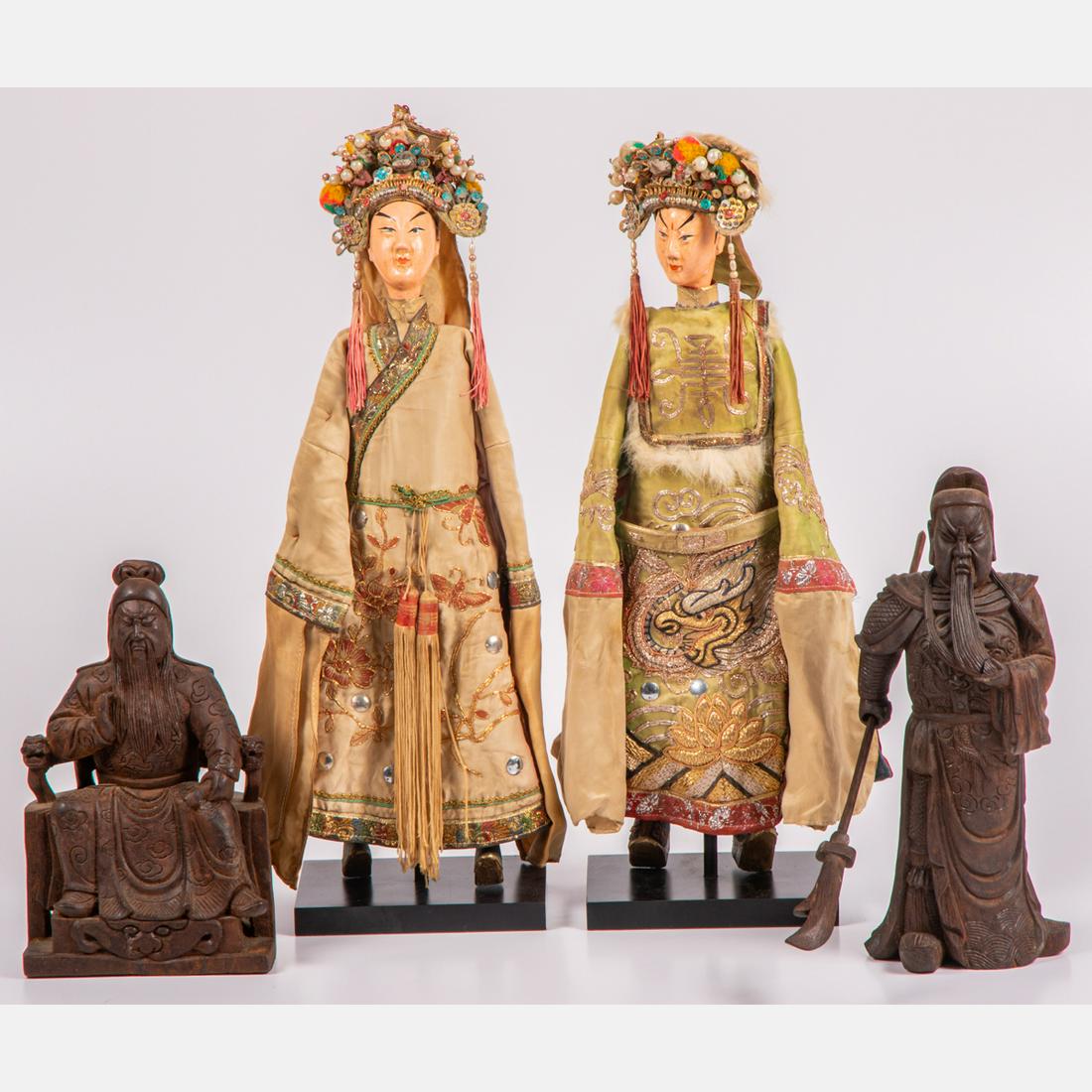 A Pair of 21 Inch Chinese Opera Dolls, with Satin and (1 of 6)