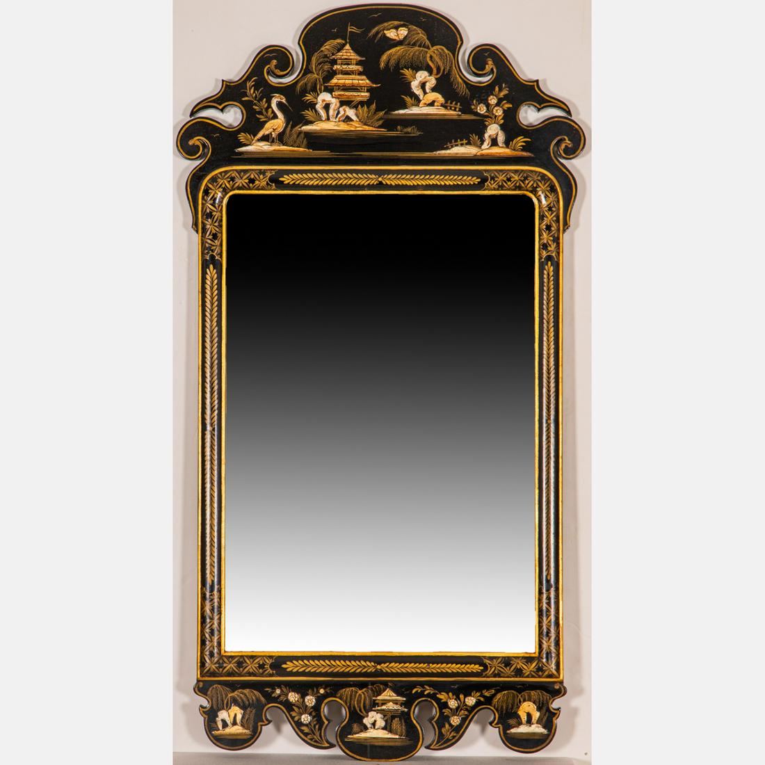 A Queen Anne Style Chinoiserie Gilt Decorated Mirror. (1 of 5)
