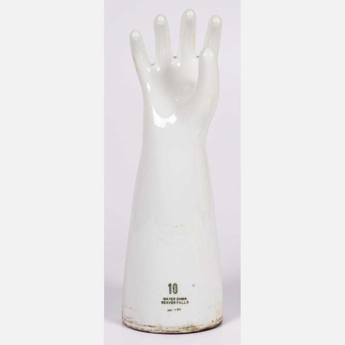 A Porcelain No. 10 Mayer China Beaver Falls Right Hand: A Porcelain No. 10 Mayer China Beaver Falls Right Hand Glove Mold, Aug. 6, 1972. H: 19 W: 6 D: 4 1/2 in. Property of a Midwest Collector.