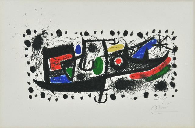 Joan Miro (Spanish, 1893-1983) Catalonia, Lithograp: Joan Miro (Spanish, 1893-1983) Catalonia, Lithograph Signed in Stone, Pencil Signed Lower Right, Inscribed Lower Right ""H.C."" Height:16 Width:24 Depth: