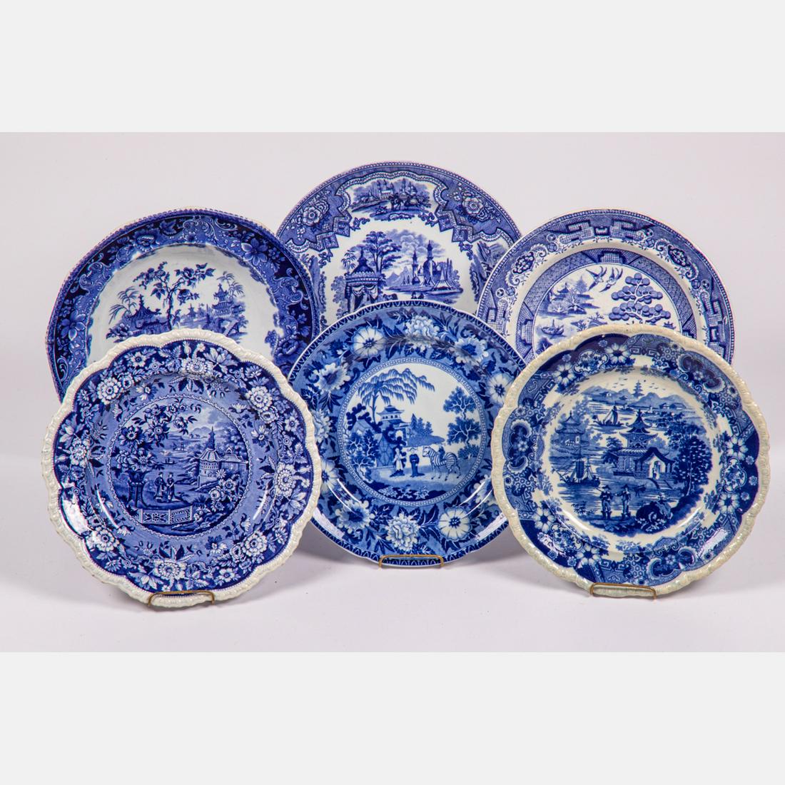 Six English Blue and White Transferware Plates (1 of 4)