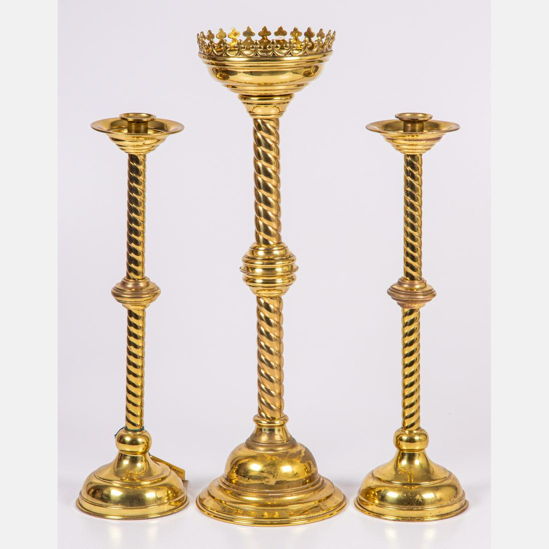 Three Brass Church Altar Candlesticks (1 of 5)