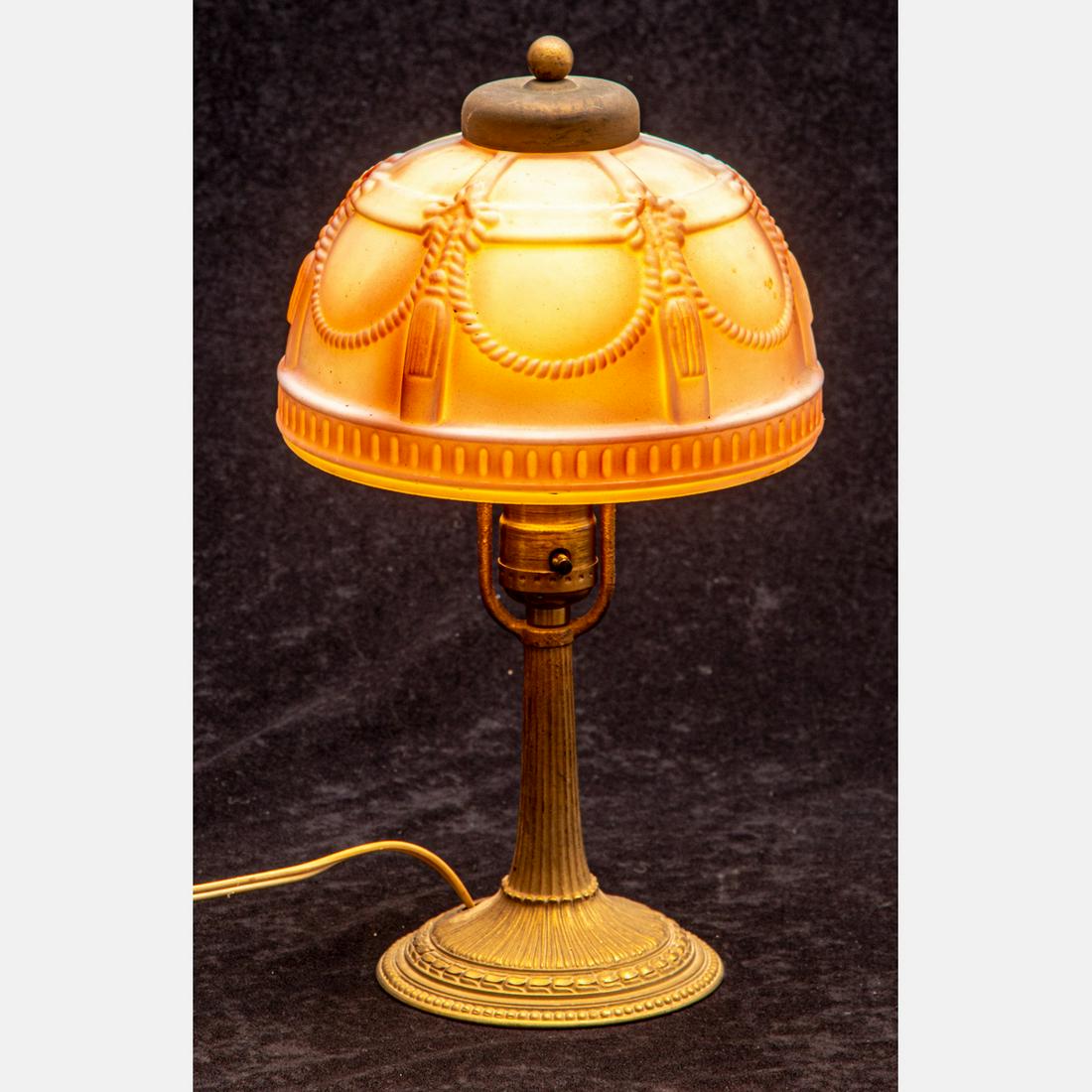 A Pressed Milk Glass and Painted Metal Table Lamp (1 of 5)