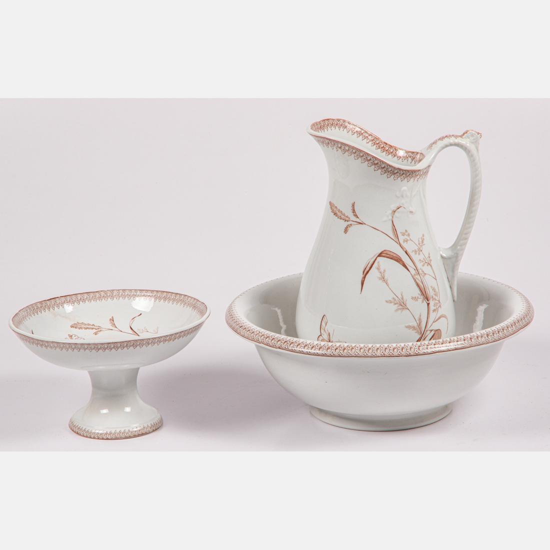 English Brown and White Transferware Wash Basin (1 of 5)