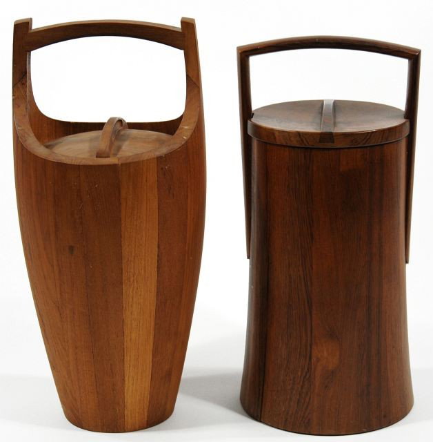 Two Jens H. Quistgaard Dansk Teak Ice Buckets,: Two JHQ Dansk Staved Teak Ice Buckets, Designed by Jens H. Quistgaard. Height: 19 Width: 10 Depth: