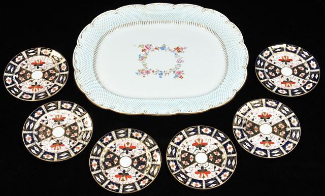 A Minton Porcelain Platter,: A Minton Porcelain Platter, together with Six Royal Crown Derby Imari 7 in. Plates. Height: Width: Depth: