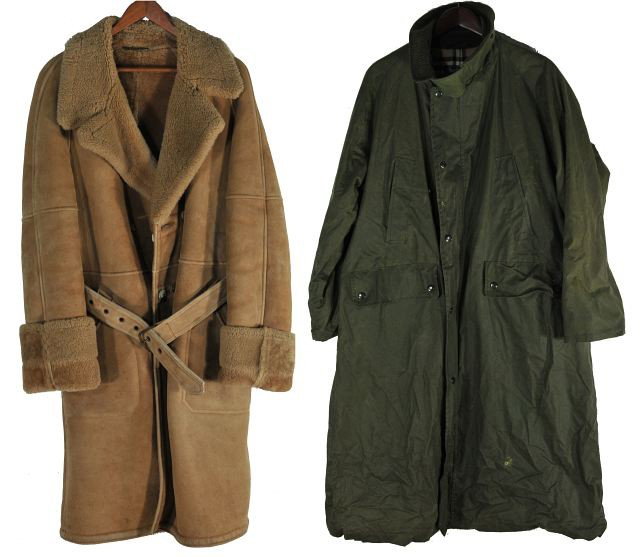 A Vintage Burberry Waxed Cotton Coat,: A Vintage Burberry Waxed Cotton Coat, together with a Sheepskin Coat By Bunce Brothers, both size large. Height: Width: Depth: