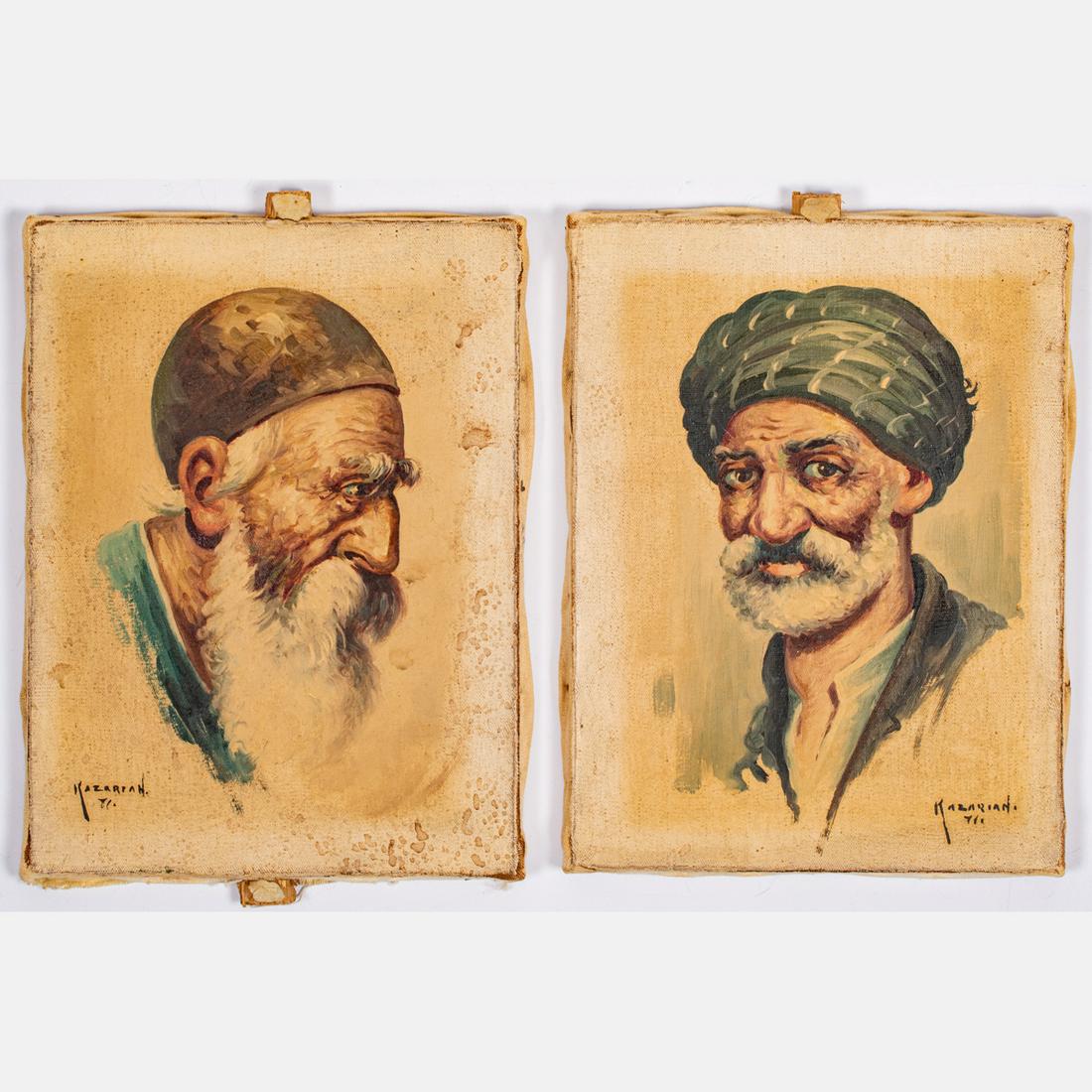 Two Portraits of a Man: Two Portraits of a Man by Alejke Gurgin Kazarian (Armenian, b. 1938), Both oil on canvas. Signed lower left and lower right. H: 9 3/8 W: 7 1/8 in.